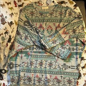 Avery Tribal Pattern Crewneck - Gray and Teal